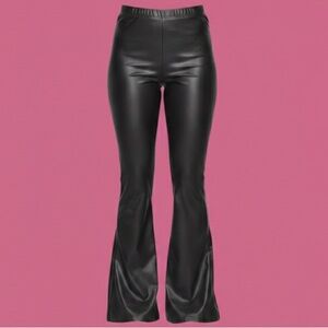 Black Faux Leather Flare Pants